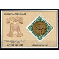 Samoa 1976 - Moneda pe timbru, calarie, expo Interphil76, colita
