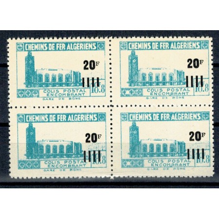Algeria 1946 - 20F/18.8F colete postale, cai ferate, bloc de 4 n Algeria 1946 - 20F/18.8F colete postale, cai ferate, bloc de 4 n