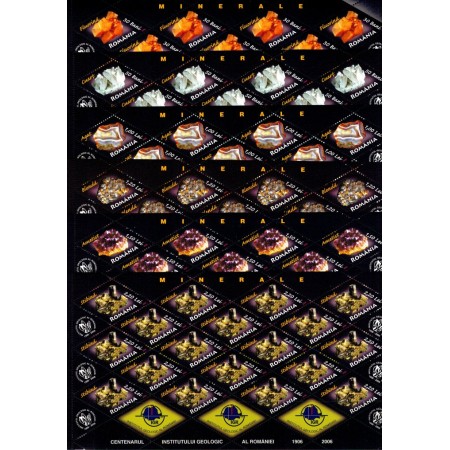 2006 - Minerale, serie minicoli de 18 timbre cu viniete si tabs