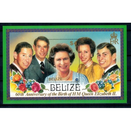Belize 1986 - Regina Elisabeta II, aniv. 60 ani, colita neuzata Belize 1986 - Regina Elisabeta II, aniv. 60 ani, colita neuzata