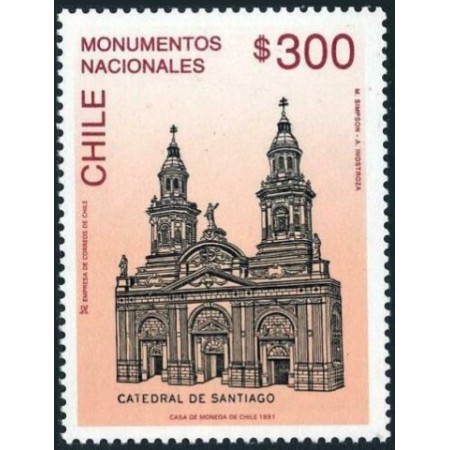 Chile 1991 - Monumente, Catedrala din Santiago, neuzata Chile 1991 - Monumente, Catedrala din Santiago, neuzata