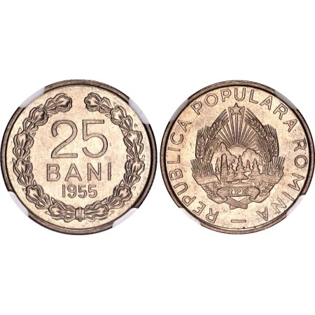 Romania 1955 - 25 bani UNC, gradata MS66 NGC