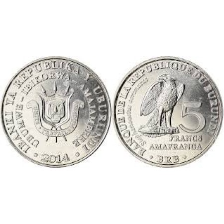 Burundi 2014 - 5 francs, stephanoactus coronatus, UNC