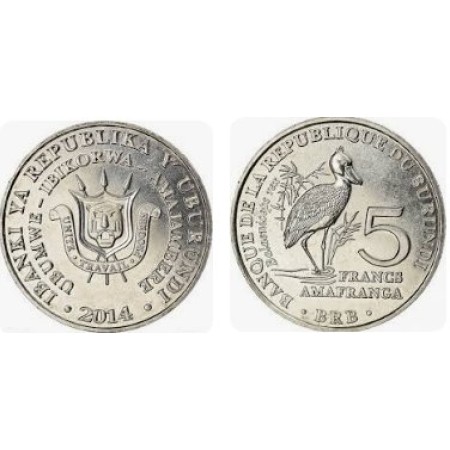 Burundi 2014 - 5 francs, balaeniceps rex, UNC