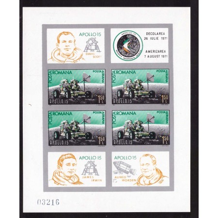1971 - Apollo 15, cosmonautica, bloc nedantelat neuzat 1971 - Apollo 15, cosmonautica, bloc nedantelat neuzat