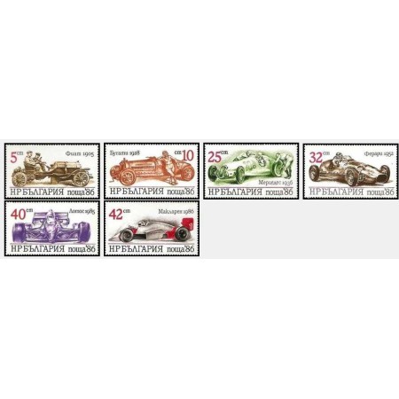 Bulgaria 1986 - Masini de curse, serie neuzata