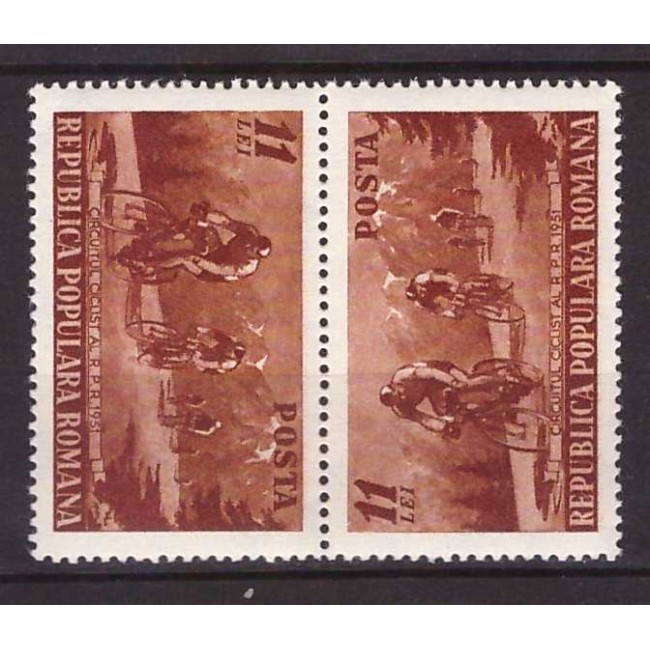 1951 - Circuitul ciclist al RPR, pereche tete-beche neuzata