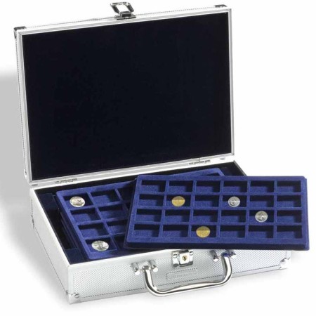 Cufar de aluminiu pentru 112 monede diverse Cufar de aluminiu pentru 112 monede diverse
