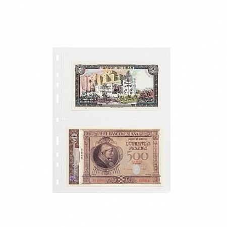 Set 50 folii SH252 cu 2 buzunare, PP, pentru bancnote Set 50 folii SH252 cu 2 buzunare, PP, pentru bancnote