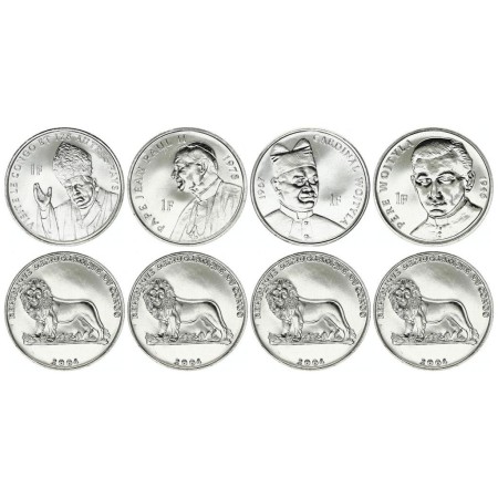 Congo 2004 - 1 franc, Papa Ioan Paul II, set 4 monede UN Congo 2004 - 1 franc, Papa Ioan Paul II, set 4 monede UN