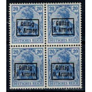 1918 - Ocupatia germana in Romania, Armata 9., Mi.No.3II bloc de 4 nestampilat
