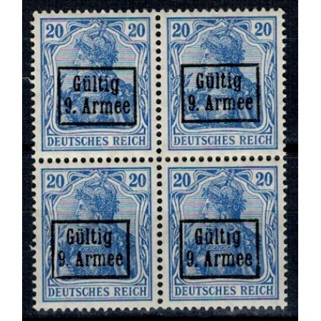 1918 - Ocupatia germana in Romania, Armata 9., Mi.No.3II bloc de 4 nestampilat 1918 - Ocupatia germana in Romania, Armata 9., Mi.No.3II bloc de 4 nestampilat