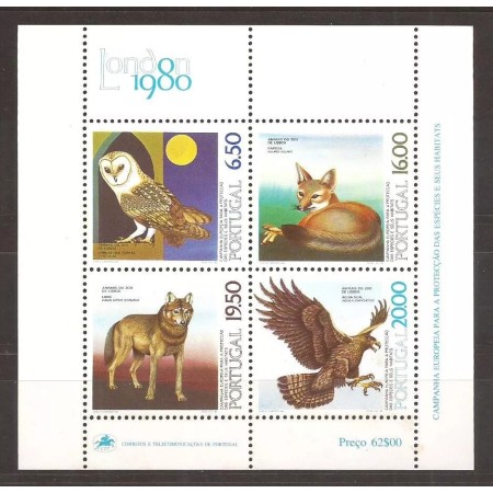 Portugalia 1980 - Fauna, animale din Zoo Lisabona, bloc neuzat Portugalia 1980 - Fauna, animale din Zoo Lisabona, bloc neuzat