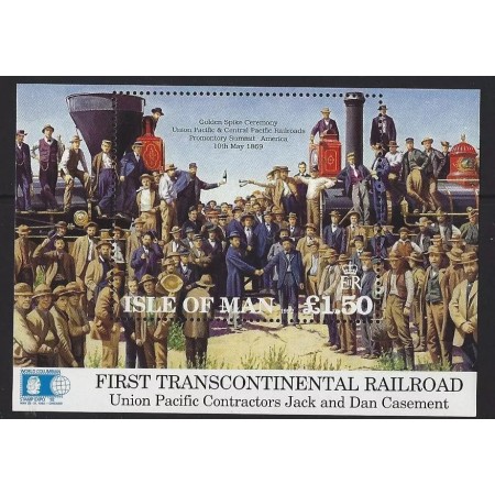 Isle of Man 1992 - Cai ferate, First Transcontinental Railroad, colita neuzata Isle of Man 1992 - Cai ferate, First Transcontinental Railroad, colita neuzata