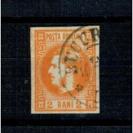 1868 - Carol I cu favoriti, 2 bani portocaliu, stampilat