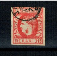 1869 - Carol I cu favoriti, 15 bani, stampilat