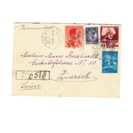 Romania 1935 - Recomandata circulata Galati - Zurich