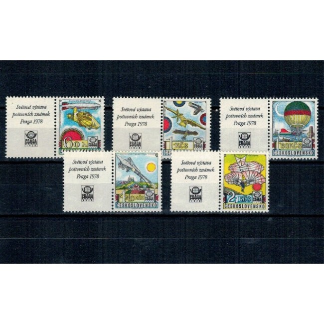 Cehoslovacia 1977 - Istoria aviatiei, avioane, baloare, serie neuzata cu viniete