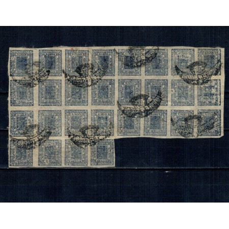 Nepal 1917 - 1 anna, albastru, bloc de 28 marci stampilate Nepal 1917 - 1 anna, albastru, bloc de 28 marci stampilate