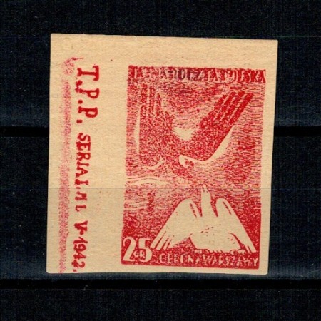 Polonia 1943 - Rezistenta, Varsovia, posta secreta, 25gr, nedantelat neuzat Polonia 1943 - Rezistenta, Varsovia, posta secreta, 25gr, nedantelat neuzat