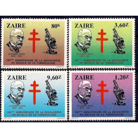Zaire 1983 - Dr.Koch, TBC, medicina, microscop, serie neuzata Zaire 1983 - Dr.Koch, TBC, medicina, microscop, serie neuzata