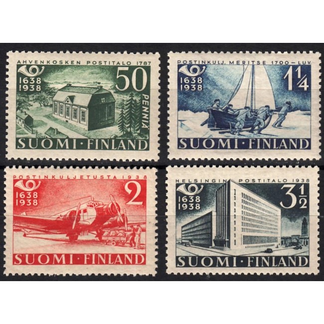 Finlanda 1938 - Aniversare Posta Finlandeza, avion, barca, serie neuzata Finlanda 1938 - Aniversare Posta Finlandeza, avion, barca, serie neuzata