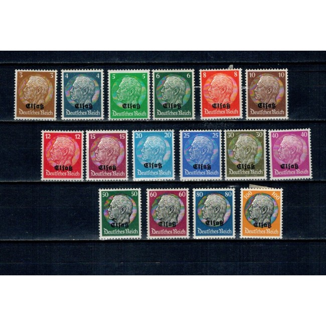 Alsacia (ocupatia Germana) 1940 - Supratipar pe Hindenburg, serie nestampilata cu sarniere Alsacia (ocupatia Germana) 1940 - Supratipar pe Hindenburg, serie nestampilata cu sarniere
