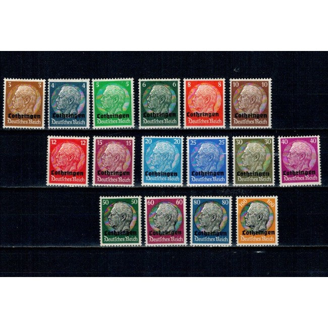 Lorena (ocupatia Germana) 1940 - Supratipar pe Hindenburg, serie nestampilata cu sarniere Lorena (ocupatia Germana) 1940 - Supratipar pe Hindenburg, serie nestampilata cu sarniere