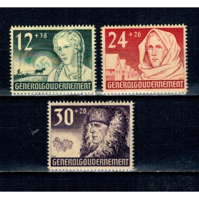 Generalgouvernement, ocupatia germana in Polonia 1940 - Ajutorul de iarna, serie nestampilata cu sarniere Generalgouvernement, ocupatia germana in Polonia 1940 - Ajutorul de iarna, serie nestampilata cu sarniere