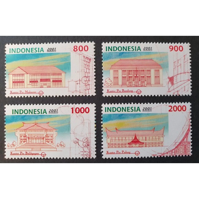 Indonesia 2001 - Oficii postale, cladiri, serie neuzata Indonesia 2001 - Oficii postale, cladiri, serie neuzata