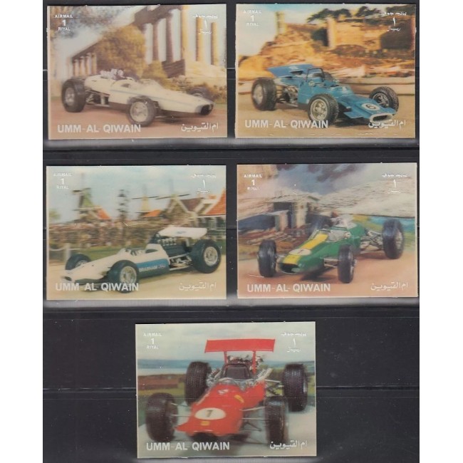 Umm al Qiwain 1972 - Formula 1, mașini de curse, serie timbre 3D neuzate Umm al Qiwain 1972 - Formula 1, mașini de curse, serie timbre 3D neuzate