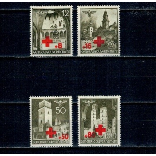 Generalgouvernement, ocupatia germana in Polonia 1940 - Crucea Rosie, supratipar, serie nestampilata cu sarniere Generalgouvernement, ocupatia germana in Polonia 1940 - Crucea Rosie, supratipar, serie nestampilata cu sarniere