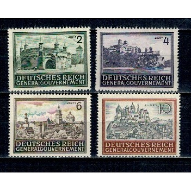 Generalgouvernement, ocupatia germana in Polonia 1943 - Cetati, castele, serie nestampilata cu sarniere Generalgouvernement, ocupatia germana in Polonia 1943 - Cetati, castele, serie nestampilata cu sarniere