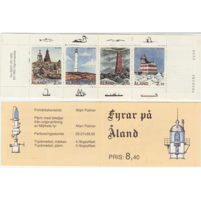 Aland (Finanda) 1992 - Faruri, serie in carnet filatelic neuzat Aland (Finanda) 1992 - Faruri, serie in carnet filatelic neuzat