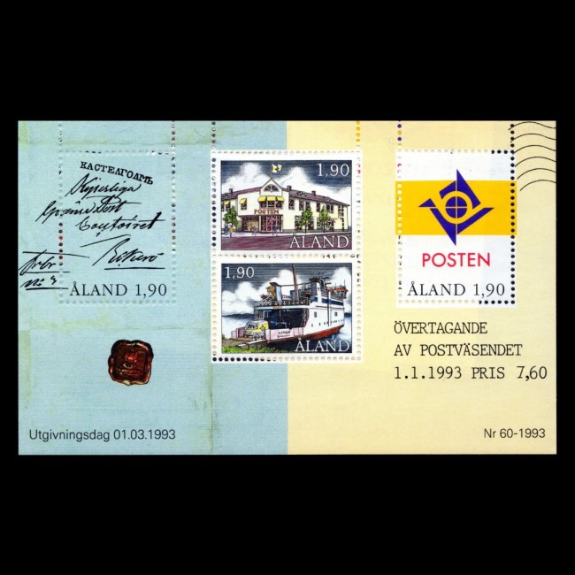 Aland (Finlanda) 1993 - Serviciile poștale, transport, colita neuzata Aland (Finlanda) 1993 - Serviciile poștale, transport, colita neuzata
