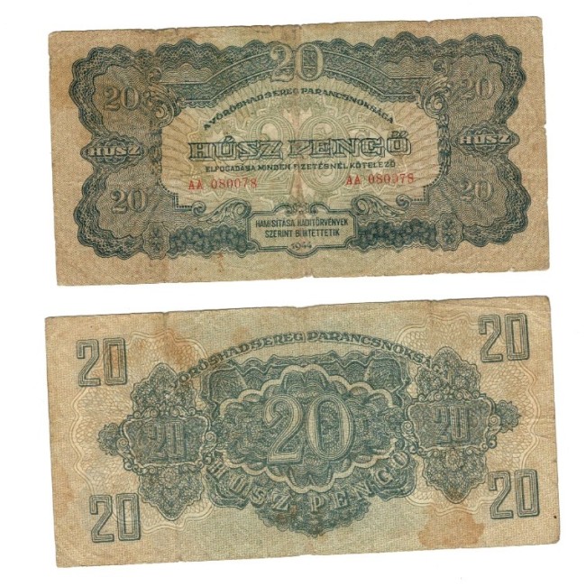 Ungaria 1944 - 20 pengo, Armata Rosie, uzata Ungaria 1944 - 20 pengo, Armata Rosie, uzata