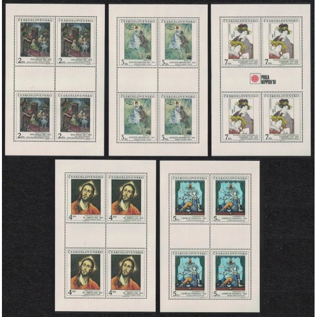 Cehoslovacia 1991 - Picturi, Galeria Naționala, arta, serie minicoli neuzate Cehoslovacia 1991 - Picturi, Galeria Naționala, arta, serie minicoli neuzate