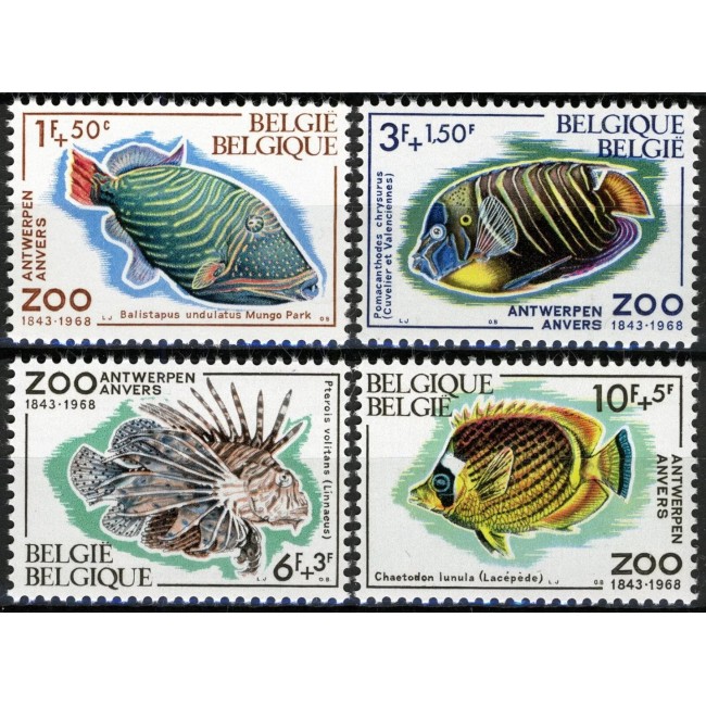 Belgia 1968 - Pești, fauna, Zoo Antwerpen, serie neuzata Belgia 1968 - Pești, fauna, Zoo Antwerpen, serie neuzata