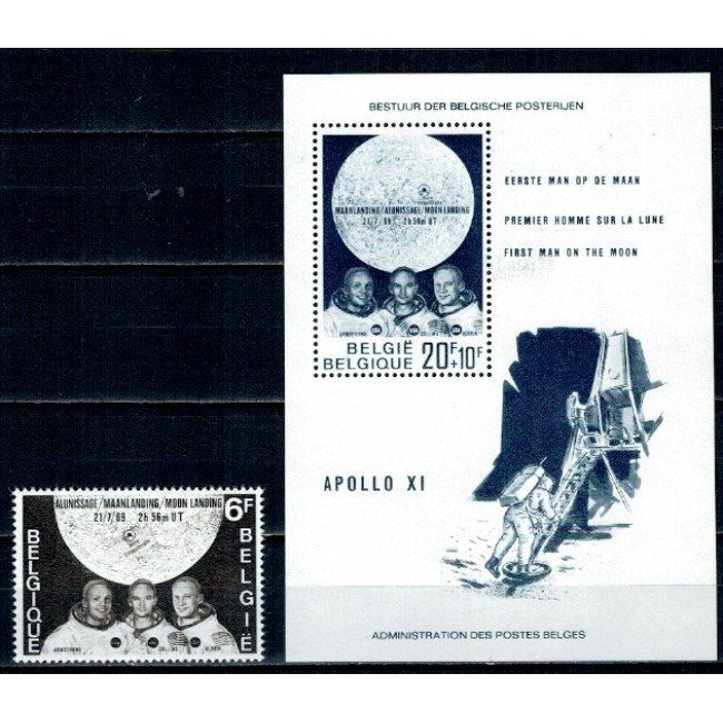 Belgia 1969 - Aselenizarea, primul om pe Luna, serie si colita neuzata Belgia 1969 - Aselenizarea, primul om pe Luna, serie si colita neuzata