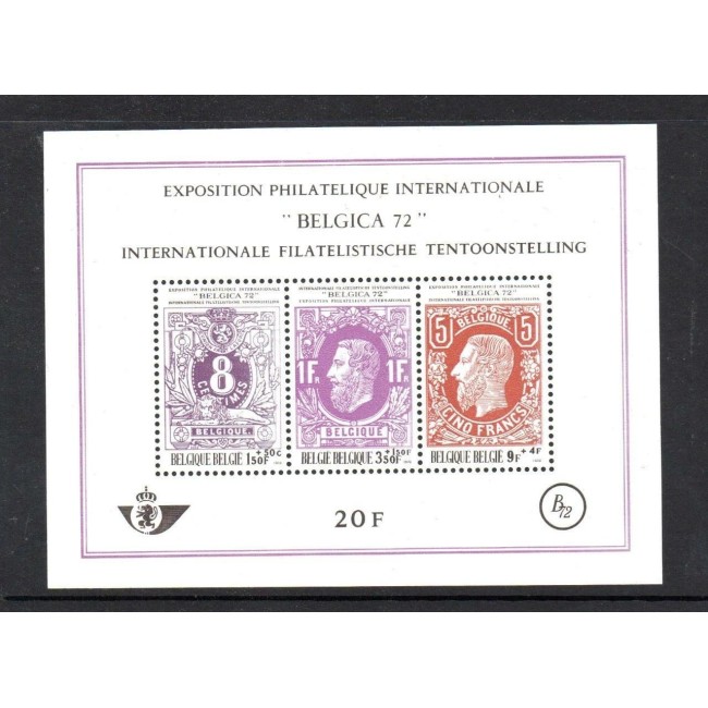 Belgia 1970 - Timbru pe timbru, Expo Belgica, colita neuzata Belgia 1970 - Timbru pe timbru, Expo Belgica, colita neuzata
