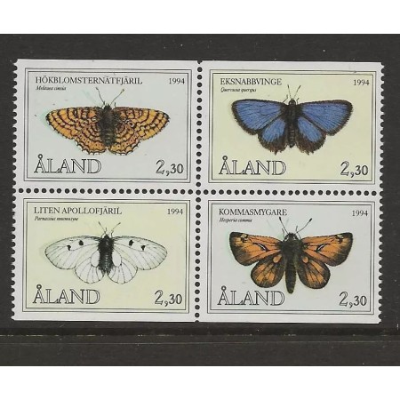 Aland (Finlanda) 1994 - Fluturi, fauna, serie neuzata
