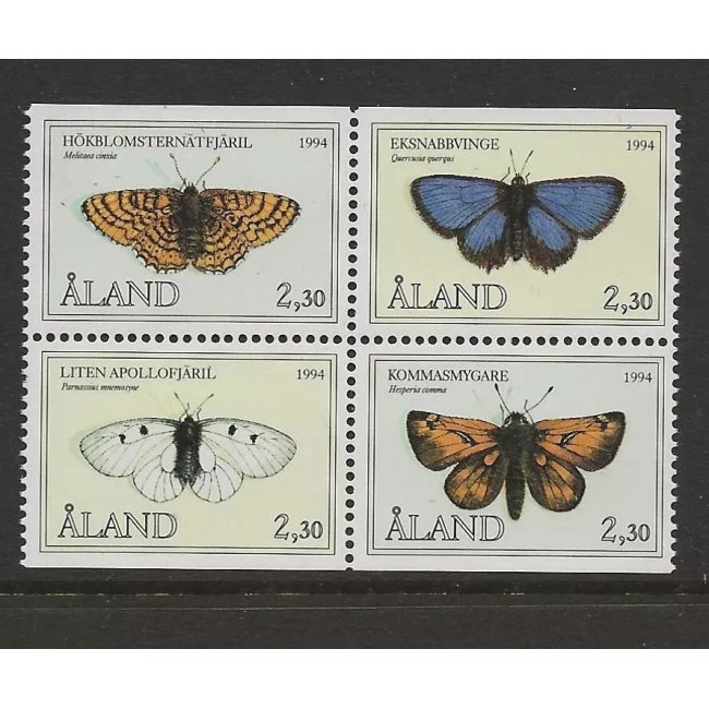 Aland (Finlanda) 1994 - Fluturi, fauna, serie neuzata Aland (Finlanda) 1994 - Fluturi, fauna, serie neuzata