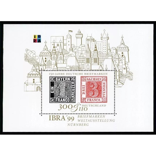 Germania 1999 - Timbru pe timbru, Expo IBRA, colita neuzata Germania 1999 - Timbru pe timbru, Expo IBRA, colita neuzata