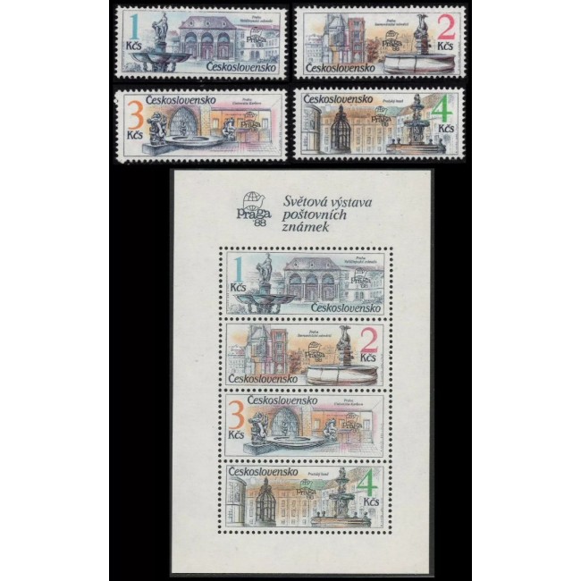 Cehoslovacia 1988 - Expo Praga, arhitectura, serie si colita neuzata Cehoslovacia 1988 - Expo Praga, arhitectura, serie si colita neuzata