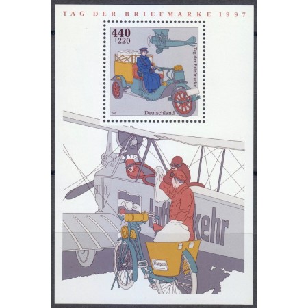 Germania 1997 - Ziua mărcii poștale, mașina de epoca, avion, colita neuzata Germania 1997 - Ziua mărcii poștale, mașina de epoca, avion, colita neuzata