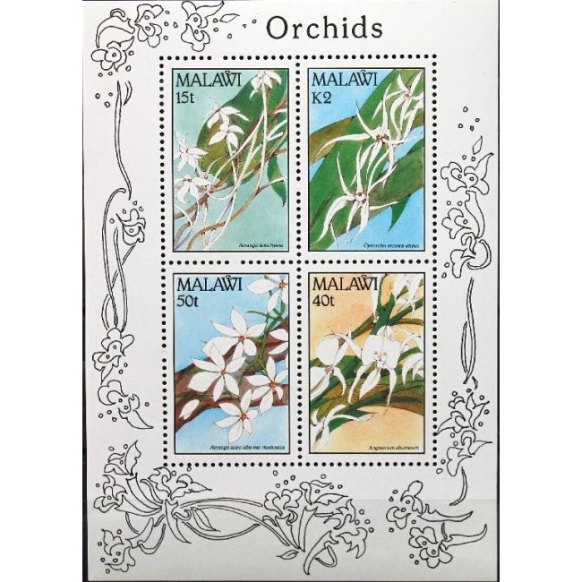 Malawi 1990 - Orhidee, flori, bloc neuzat Malawi 1990 - Orhidee, flori, bloc neuzat