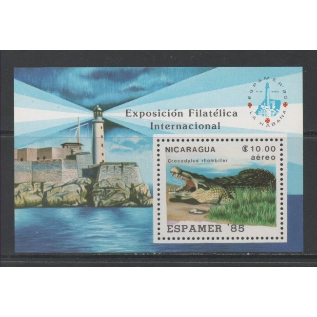 Nicaragua 1985 - Crocodil, far, Espamer, colita neuzata