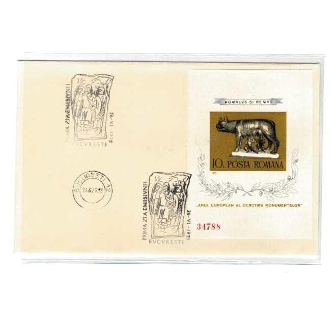 Romania 1975 - Anul European al Ocrotirii Monumentelor, lupoaica, plic prima zi Romania 1975 - Anul European al Ocrotirii Monumentelor, lupoaica, plic prima zi