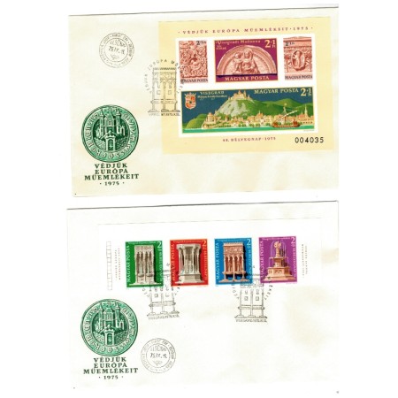Ungaria 1975 - Anul European al Ocrotirii Monumentelor, serie nedantelata si colita nedantelata FDC Ungaria 1975 - Anul European al Ocrotirii Monumentelor, serie nedantelata si colita nedantelata FDC