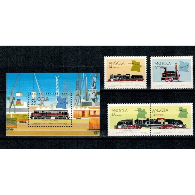 Angola 1990 - Cai ferate, trenuri, locomotive, serie si colita neuzata Angola 1990 - Cai ferate, trenuri, locomotive, serie si colita neuzata